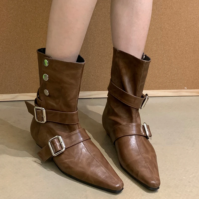 

Pointed Toe Women's Ankle Boots Flats Elegant Fashion Shoes 2025 New Luxury Winter Party Chelsea Boots Cozy Dress Woman Booties