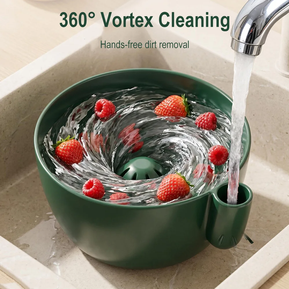 F2 Automatic Swirl Fruit Washing Drain Bowl  Berry Cleaning Bowl Vegetable Fruit Washer Kitchen Outdoor Picnic Cleaning Basket