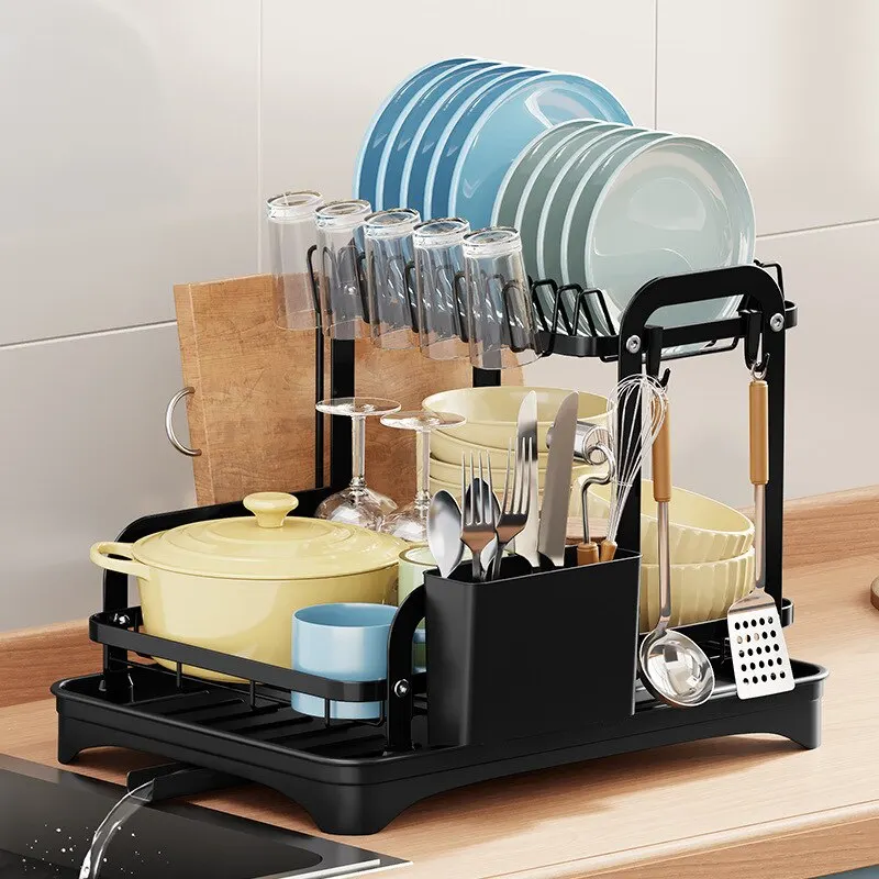 

Double-ayer Dish Bowl Drainer Storage Rack Kitchen Sink Dish Drainer Drying Rack Organizer Household Counter Tableware Organizer