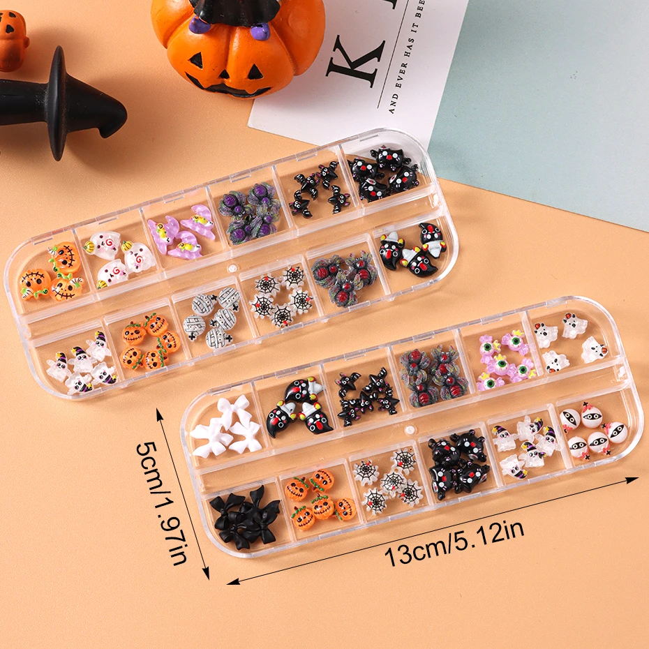 12 grades bonito assustador fantasma abóbora decorações da arte do prego aranha morcego halloween design gótico arte do prego jóias acessórios de manicure