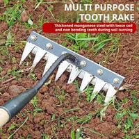5/6/7/8 Teeth Carbon Steel Garden Hoe Weeding Rake Farm Tool Weeding Scarifier Loosening Agricultural Nail Harrow Garden Tool