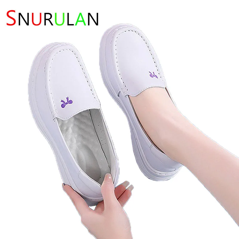 

Cow Two-Layer Leather Black Women'S Shoes Breathable Fashion Flat Shoes Thick Bottom Women'S Nurse Shoes Zapatos De