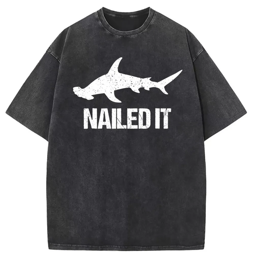 Nailed It Hammerhead Shark T Shirts for Men Leisure Long Sleeve Labor Day Mens Sweatshirts Printing Clothes Plain