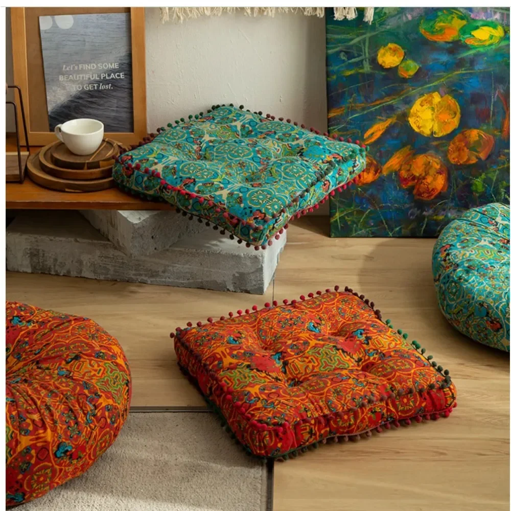 Retro Moroccan Bay Window Tatami Cushion Cotton and Linen Cushion Bohemian Style Thickened Floor Lazy Ass Cushion