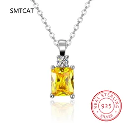 Emerald Cut Yellow Genuine Natural Citrine 925 Sterling Silver Square Pendant Necklace Gemstone Jewelry for Women Gift