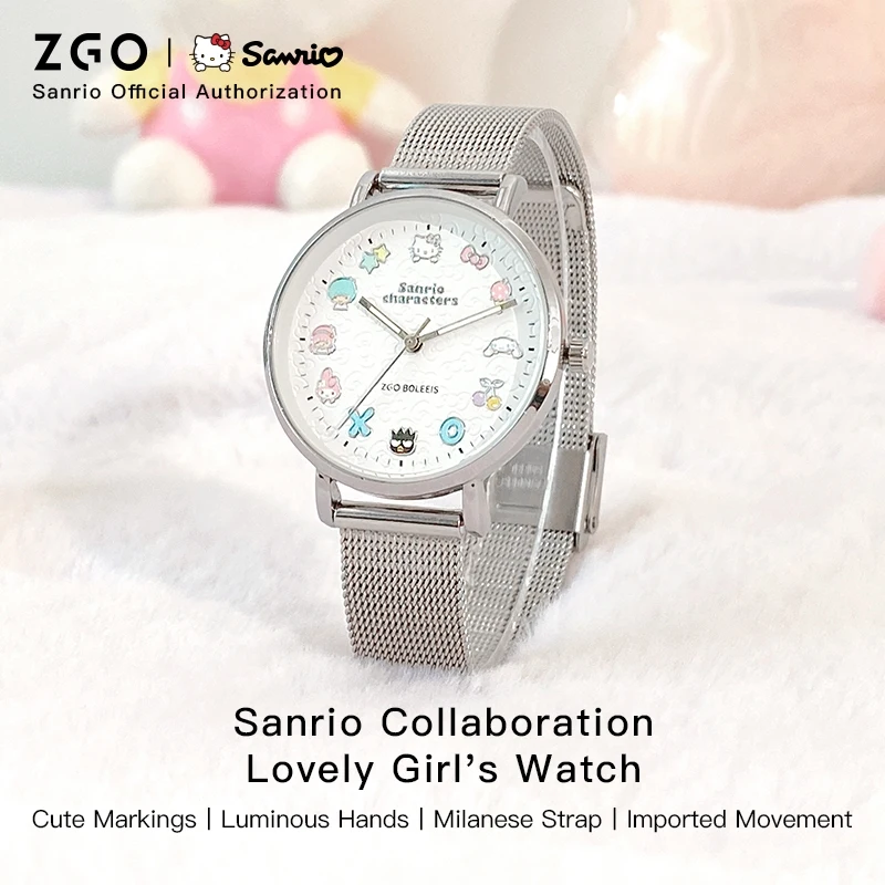 ZGO X Sanrio jam tangan kuarsa wanita, arloji tahan air bercahaya Dial kreatif, jam tangan pelajar hadiah 2081