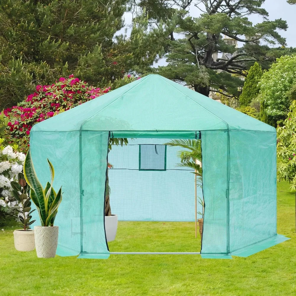 

Greenhouses for Outdoors with Heavy Duty Galvanized Steel Frame,with 180g PE Cover,Mesh Window for Outside Walk in Greenhouse