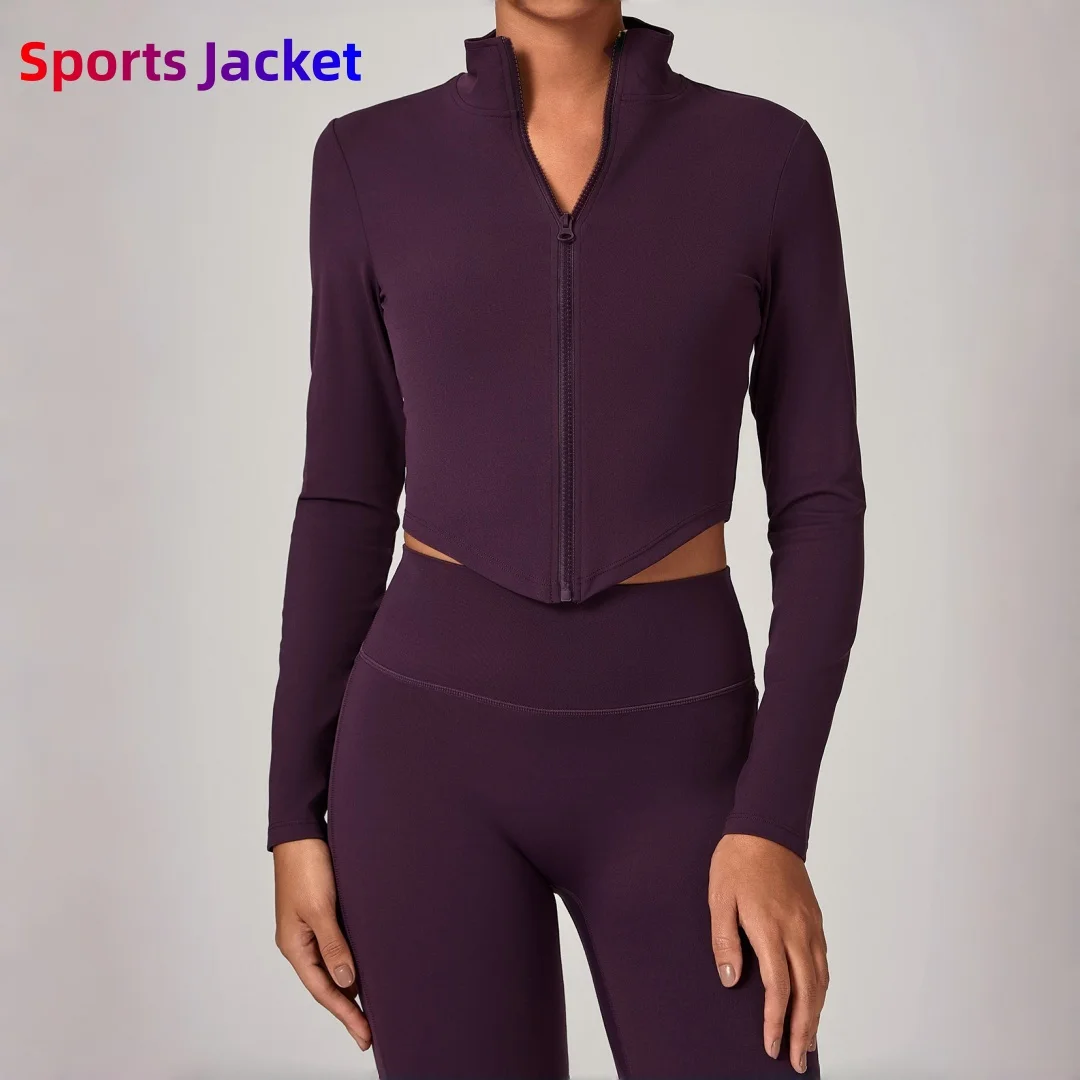 

Женская куртка для йоги с воротником-стойкой на молнии и длинными рукавами, плотная быстросохнущая куртка для фитнеса и йоги, спортивные топы для бега на открытом воздухе, тренировок в тренажерном зале