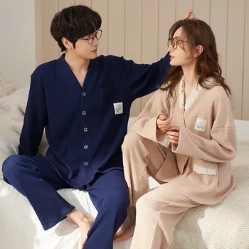 남녀공용 일본 기모노 잠옷 세트, 코튼 잠옷, 긴 소매 수면 탑 바지, 홈웨어, PJS 의류, 무료 배송