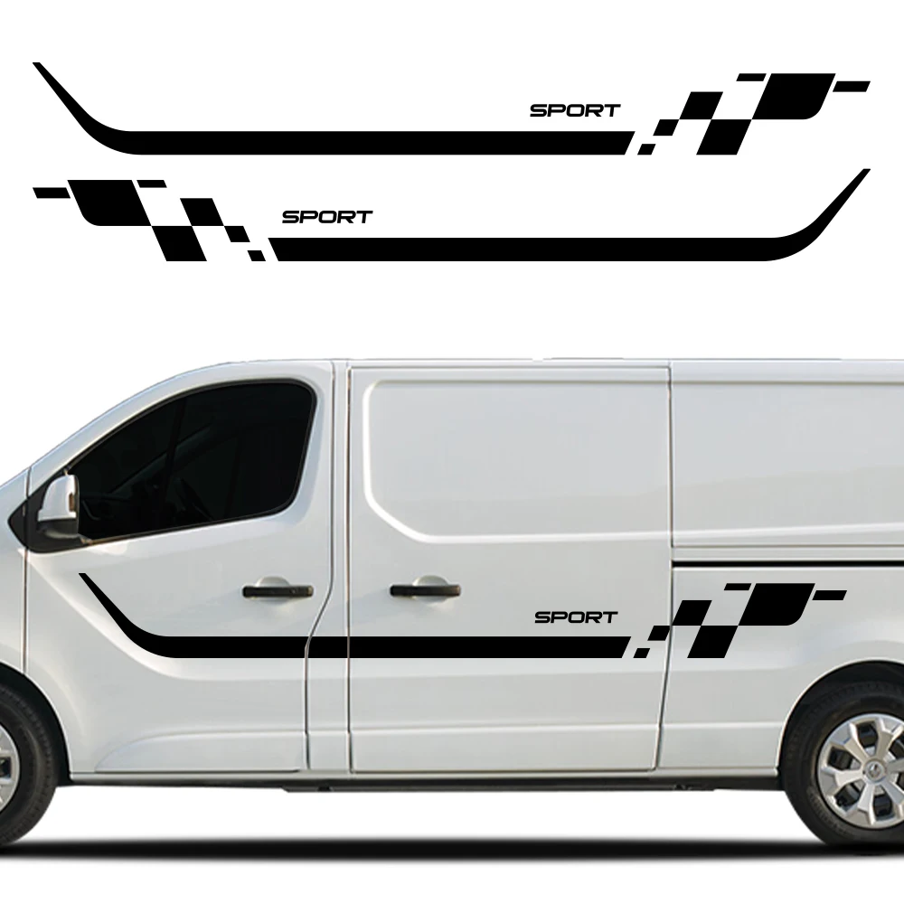 Sport Checkered Flag Door Side Sticker For Renault Trafic X82 X83 Van Vinyl Graphic Decal PVC Auto Exterior Decoration Sticker