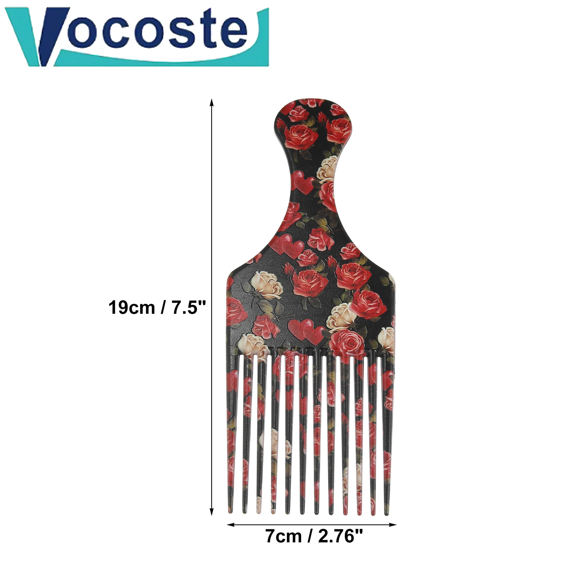 VOCOSTE 5-7.5 Inch Wide Teeth Brush Pick Comb Fork Hair brush Insert Comb Gear Flower Pattern For Men Curly Afro Styling Tools