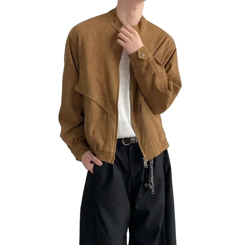 

2025 новый модный стиль, мужской байкерский осенний дизайн, повседневное мотоциклетное пальто с воротником-стойкой, износостойкая ткань на молнии