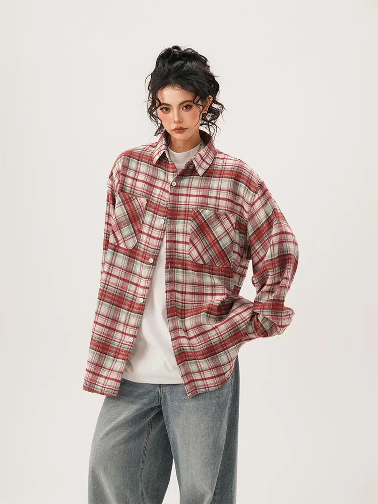 قميص رجالي كبير الحجم مستوحى من Y2k بأكمام طويلة وجيوب مزدوجة مقصوصة مناسب للجنسين ملابس الشارع الحضرية على الموضة #6