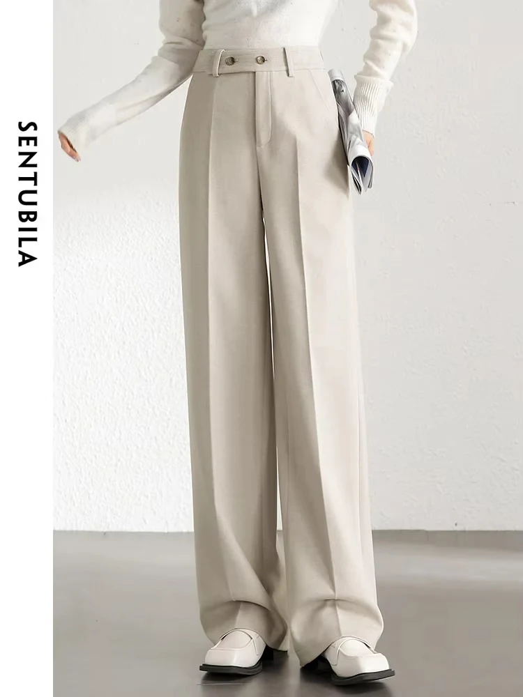 SENTUBILA High Waist Straight Dress Pant 2024 Spring Full Length Women\'s Wide Leg Suit Pants Casual Trousers Female 134K52057