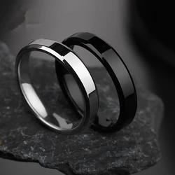 4mm Simple Smooth Women Rings Black Stainless Steel Men Rings Birthday Gifts