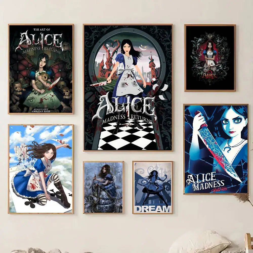 Game A-Alice Madness Returns Poster Self-adhesive Art Room Entrance Restaurant Wall Decor Art Painting