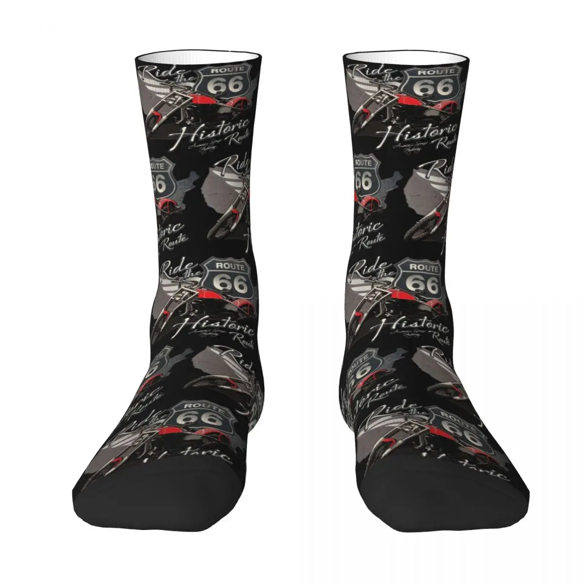 Motorcycle Ride Historic Route 66 Socks Travel 3D Print Boy Girls Mid-calf Sock