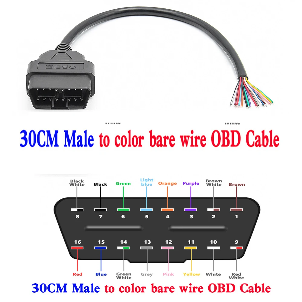 

30CM 16 Color Colored Male and Female Head Opening Wire Color Bar Wire 16Pin OBD2 Cable