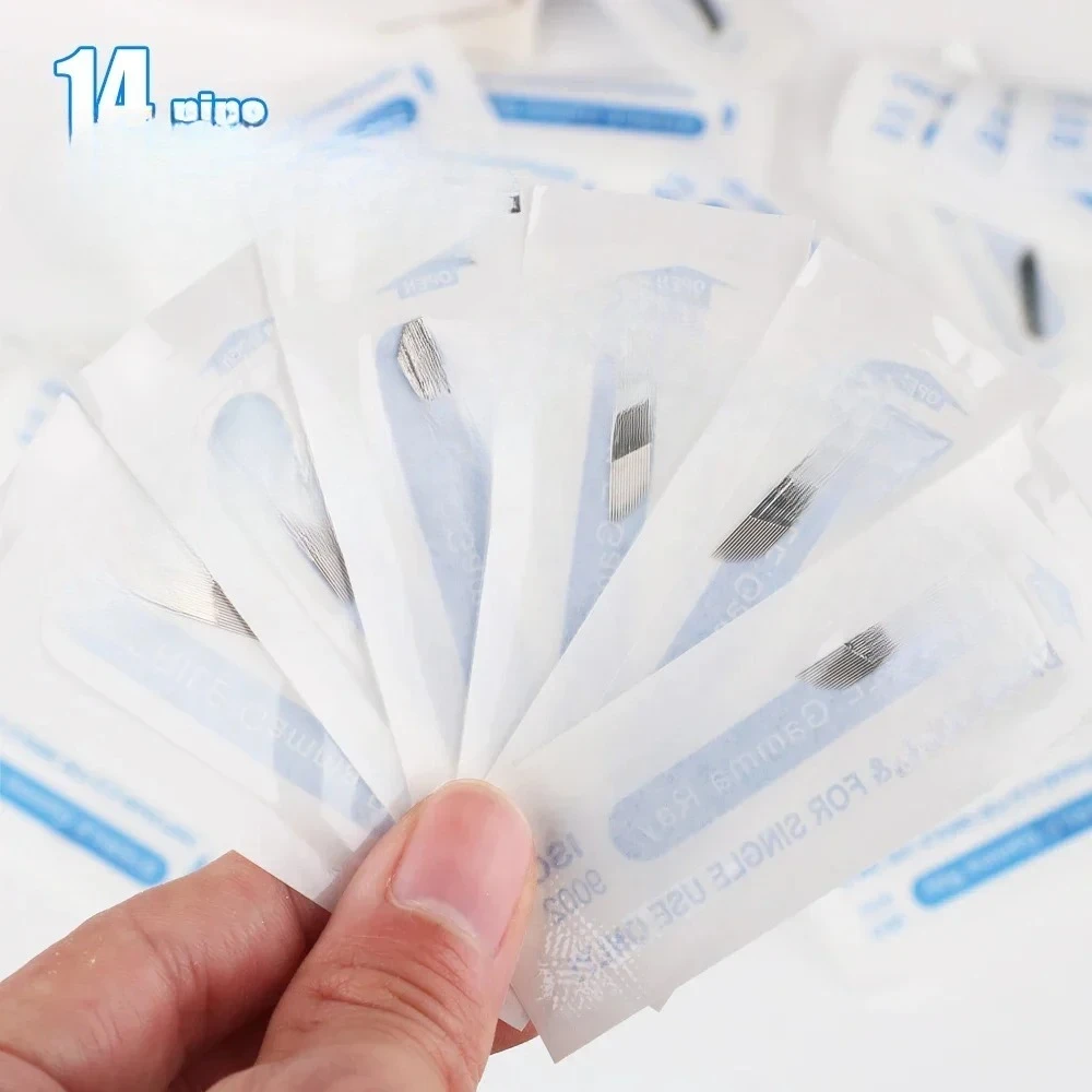 

10/50/100 шт. изогнутые 14-контактные лезвия для перманентного макияжа бровей, иглы для микроблейдинга для 3D-вышивки, ручная татуировка