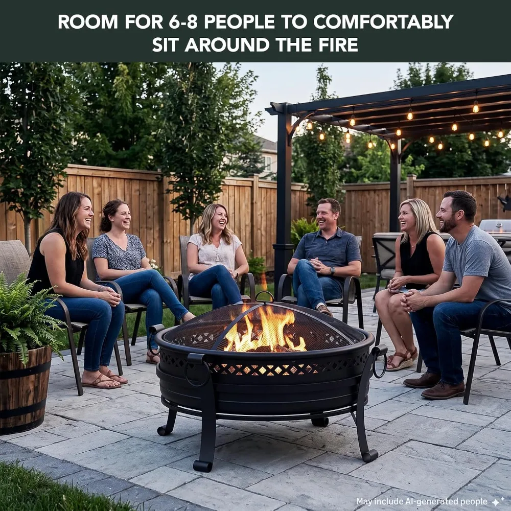 42 Inch Fire Pit Outdoor with Spark Screen and Fire Poker