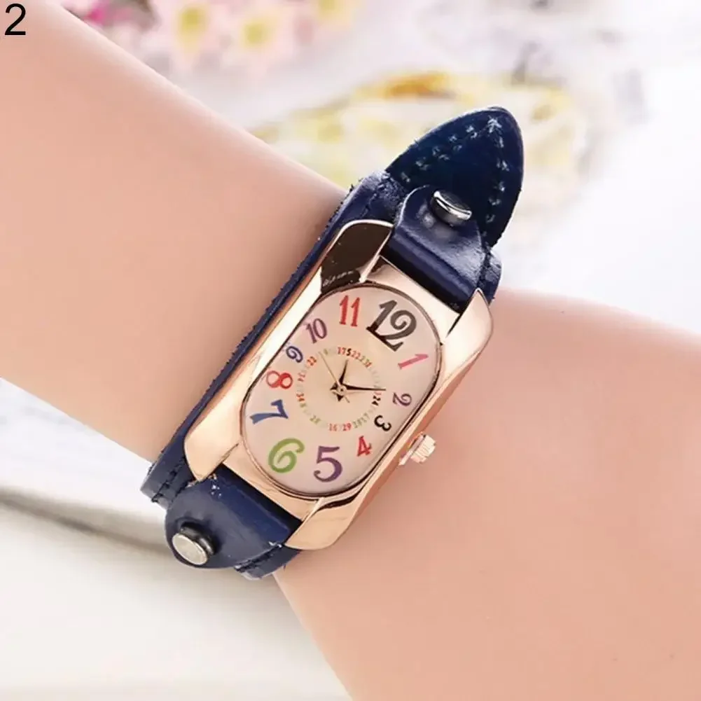 2024 New Fashion Casual WomenWatch Faux Leather Diamond Strap Band Oblong Case Quartz Wrist Watch Clock Women