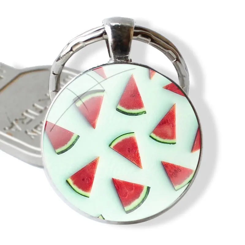 Porte-clés cabochon en verre fait à la main, conception de dessin animé de mode, porte-clés créatif, porte-clés pendentif, fruits neutres