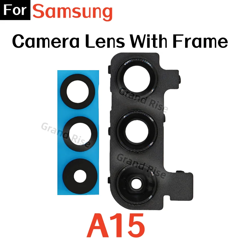 Lente de vidrio de cámara trasera para Samsung A14 A15 A16 A21 A21S, lente de vidrio con marco y adhesivo, pieza de repuesto 3