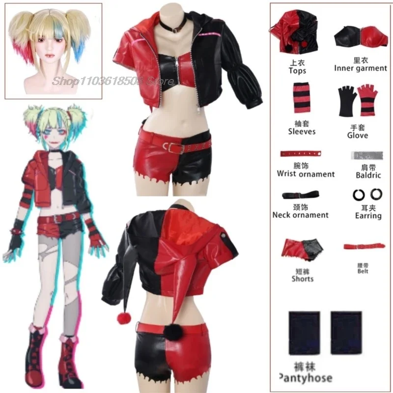 Harley costumes cosplay tatting Harden red suit wig Quinzel female isekai Joker Halloween clown 2024 New Anime Cosplay Costume