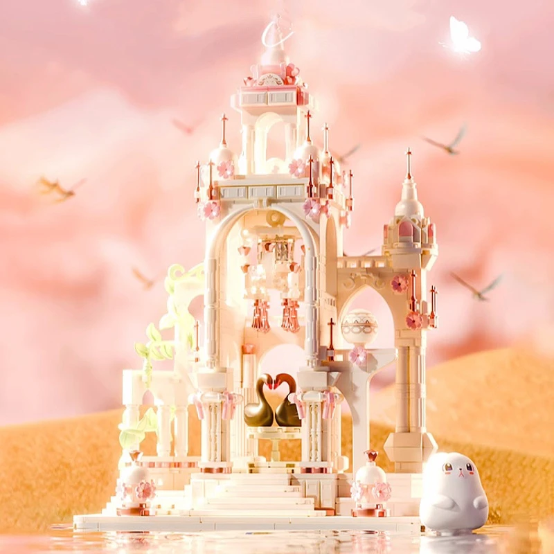 Romantic Encounter Castle Building Blocks Flower Street Scene Puzzle Assembly Toy Model Desktop Ornaments Collection Gift