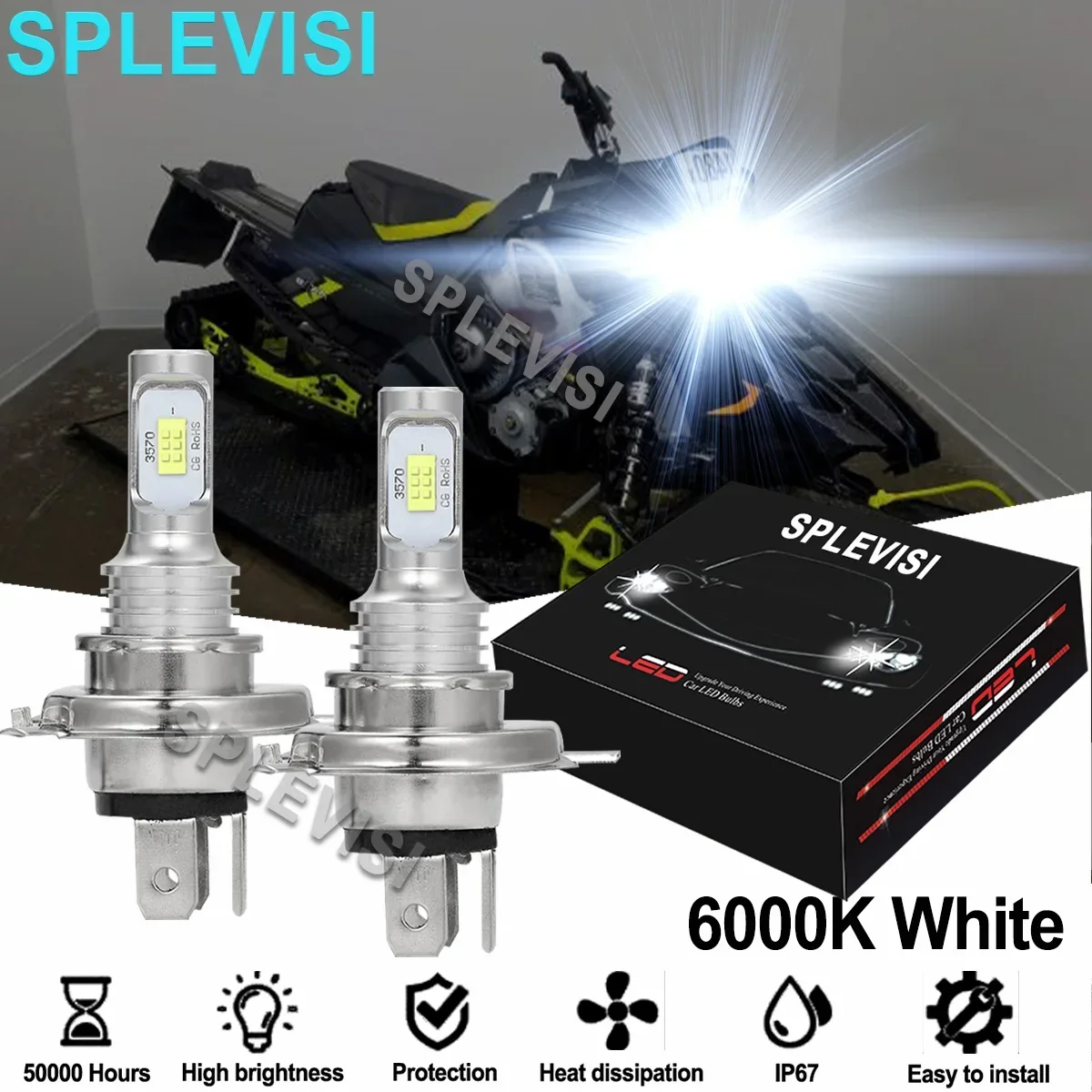 

2x 9003 H4 White LED Headlights Conversion Kit 6000K White For Polaris Lite 1992-1998 Longtrak 1985-1989 Magnum 425 1995-1999