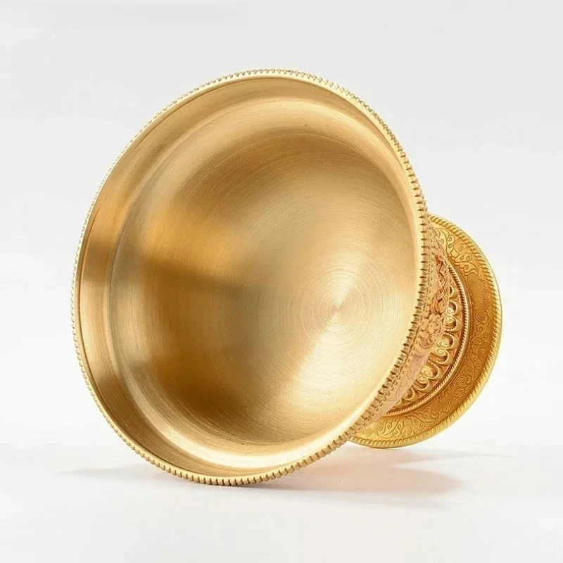 Copper gilding Holy water cup Tibetan Eight auspicious Worship buddha bowl ,Large size,15cm,10cm