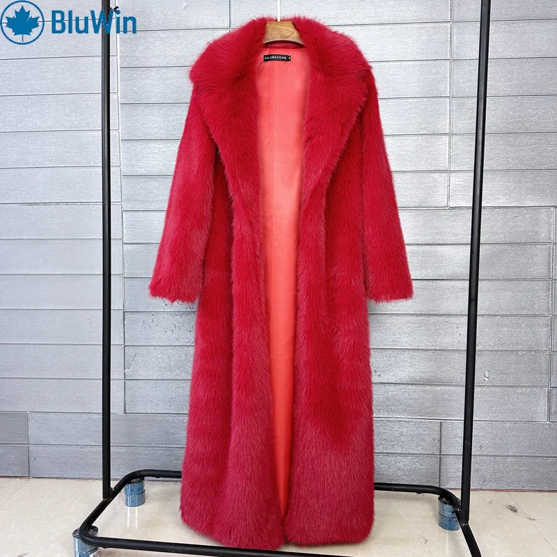BluWin 11 цветов, роскошное длинное пальто из искусственного меха, женская зимняя уличная одежда 2025 года, куртка с плюшевым мишкой, верхняя одежда макси с зубчатыми лацканами