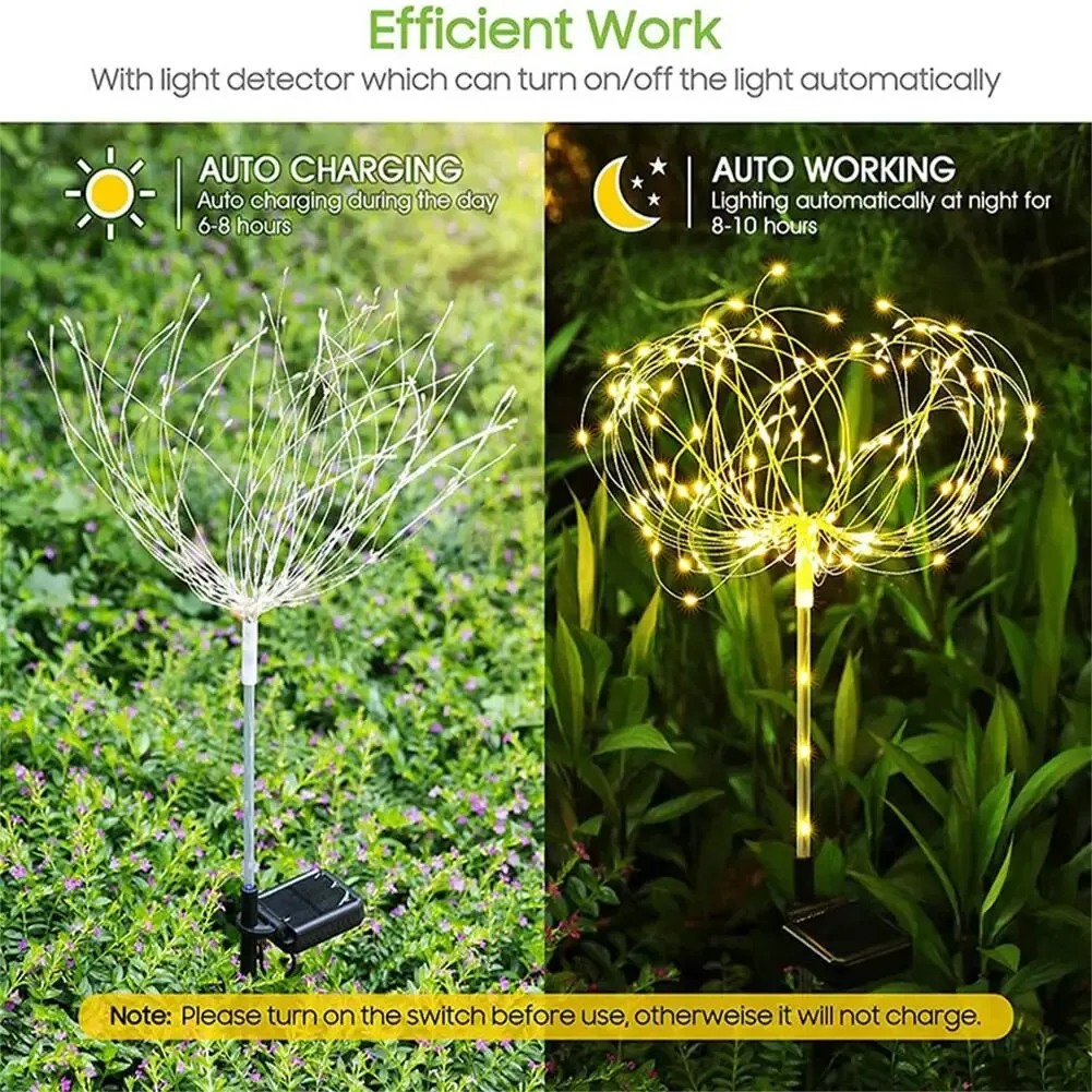 120 LED 2 Modes Solar Firework Lights Outdoor Garden Waterproof Fireworks Lamps For Walkway Pathway Backyard Lawn Landscape