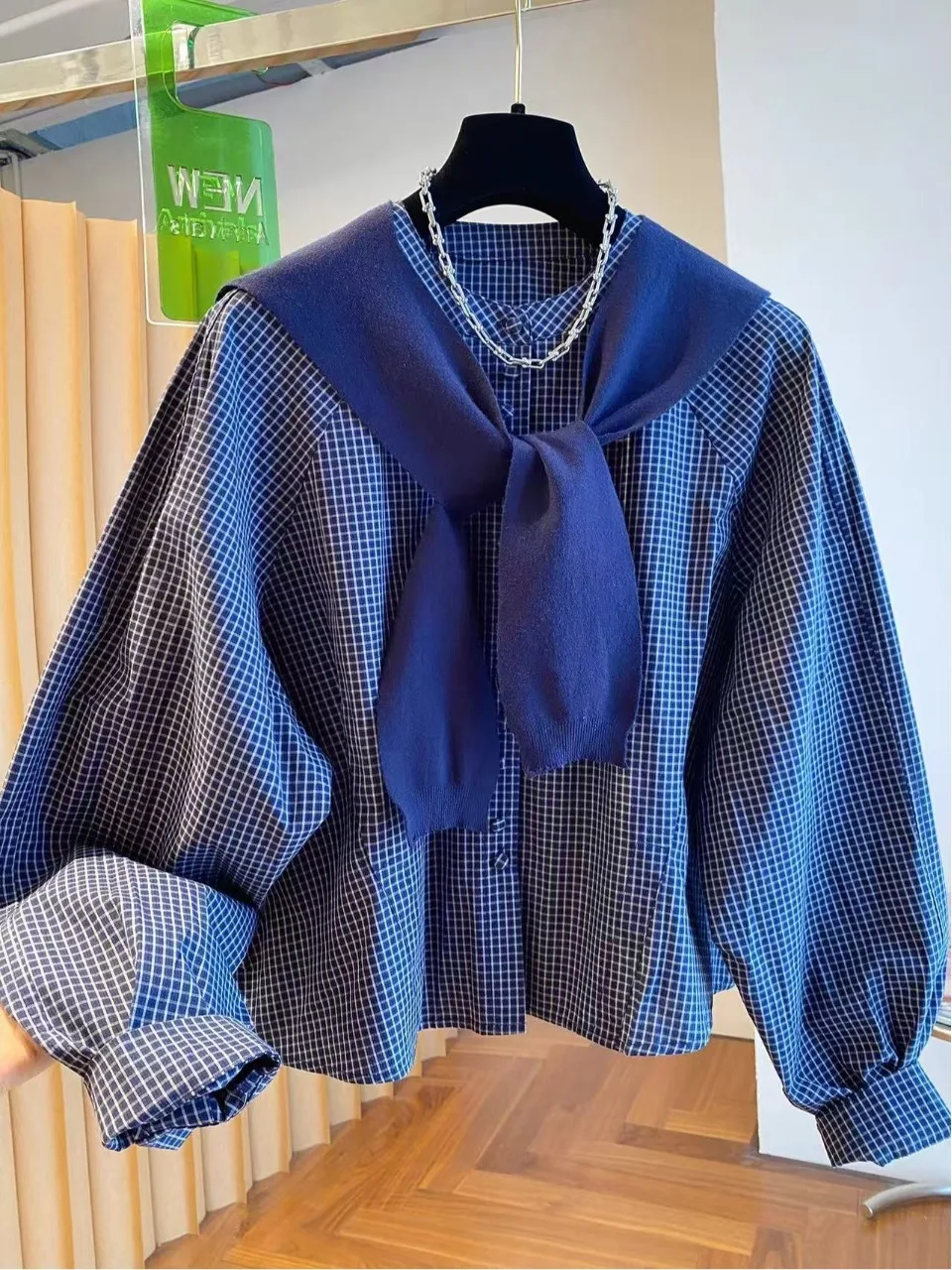 

Свободный корейский комплект из двух предметов в клетку Long Sve irt And awl для женщин, дышащий, удобный, приятный для кожи