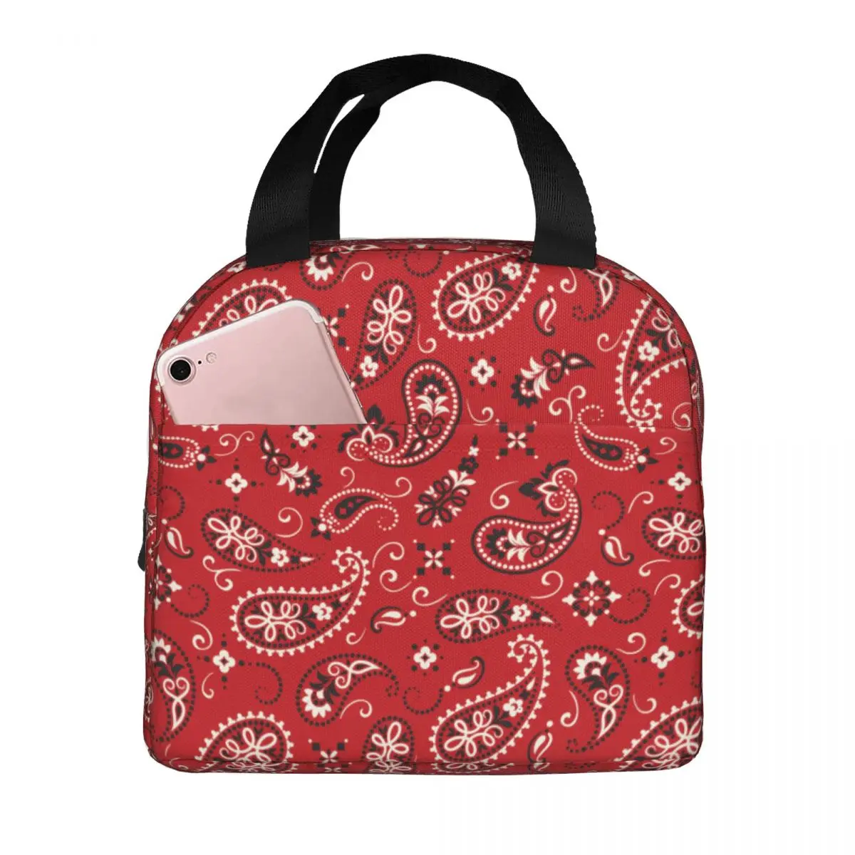 

Paisley Lunch Bag Portable Insulated Oxford Cooler Thermal Cold Food School Tote for Women Girl