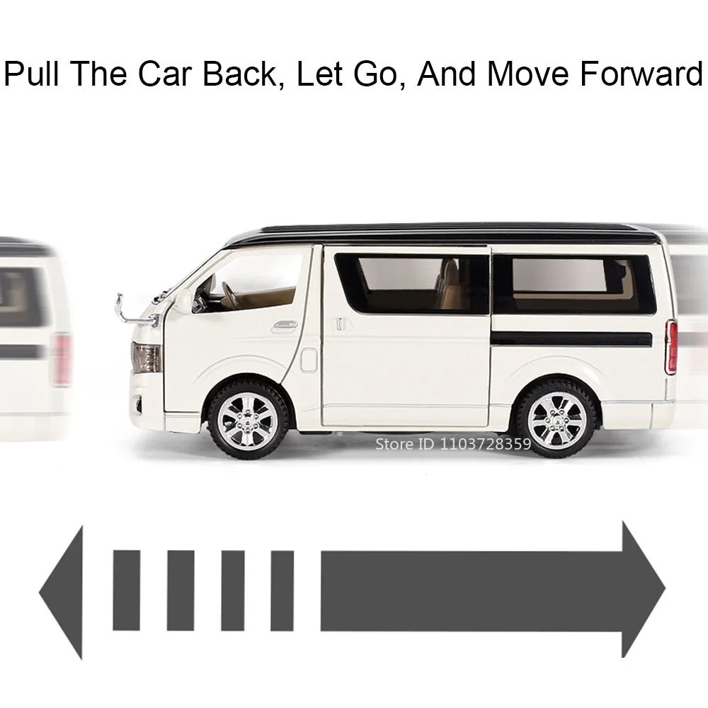 Modelo de coches de juguete Hiace Alphard MPV a escala 1:32, puertas de luz con sonido fundido a presión de aleación, modelos de coches en miniatura abiertos, regalos para niños