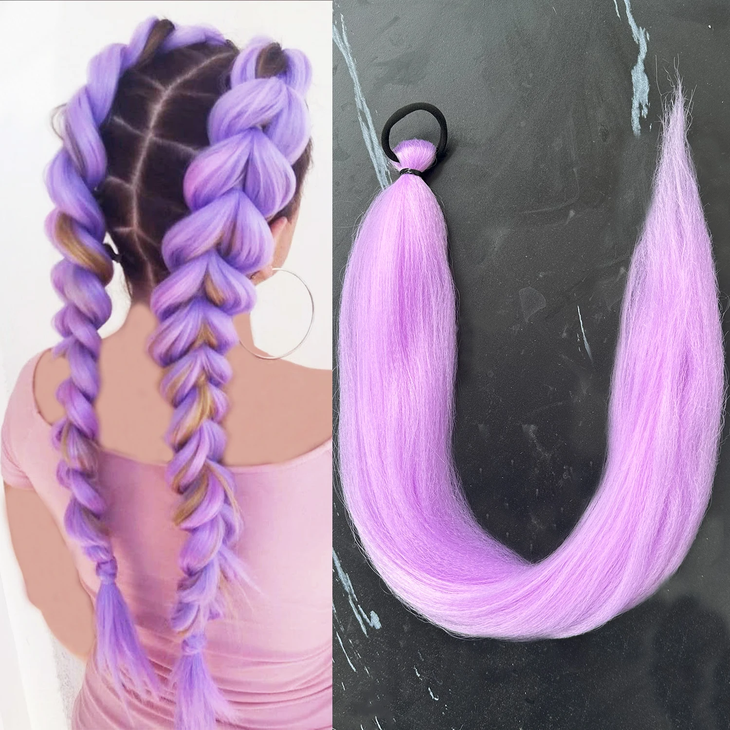 合成 28 インチロングストレートポニーテールパープル DIY 編組ポニーテールゴムバンド付きハロウィンヘアアクセサリー女性用