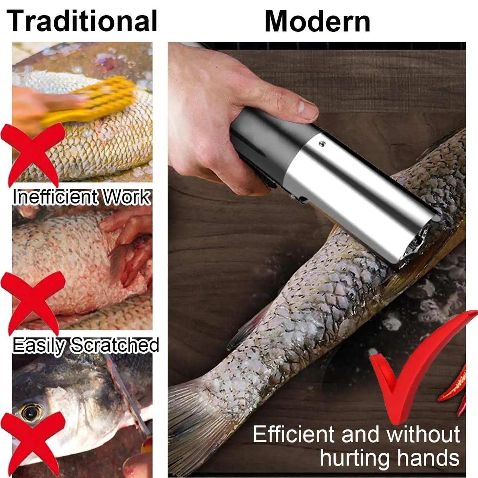 Fish Scale Remover Electric Scaler Cleaner Tool Rustproof Stainless Steel for Carp Grass Carp Restaurant Vegetable Market