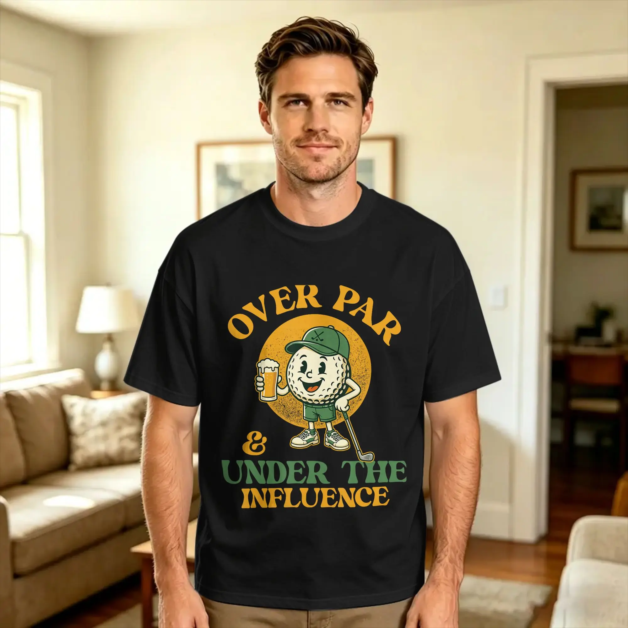 T-shirt de golf Over Par & Under The Influence, nouveauté estivale, en coton, col rond, 4XL 5XL 6XL, vêtements à manches courtes