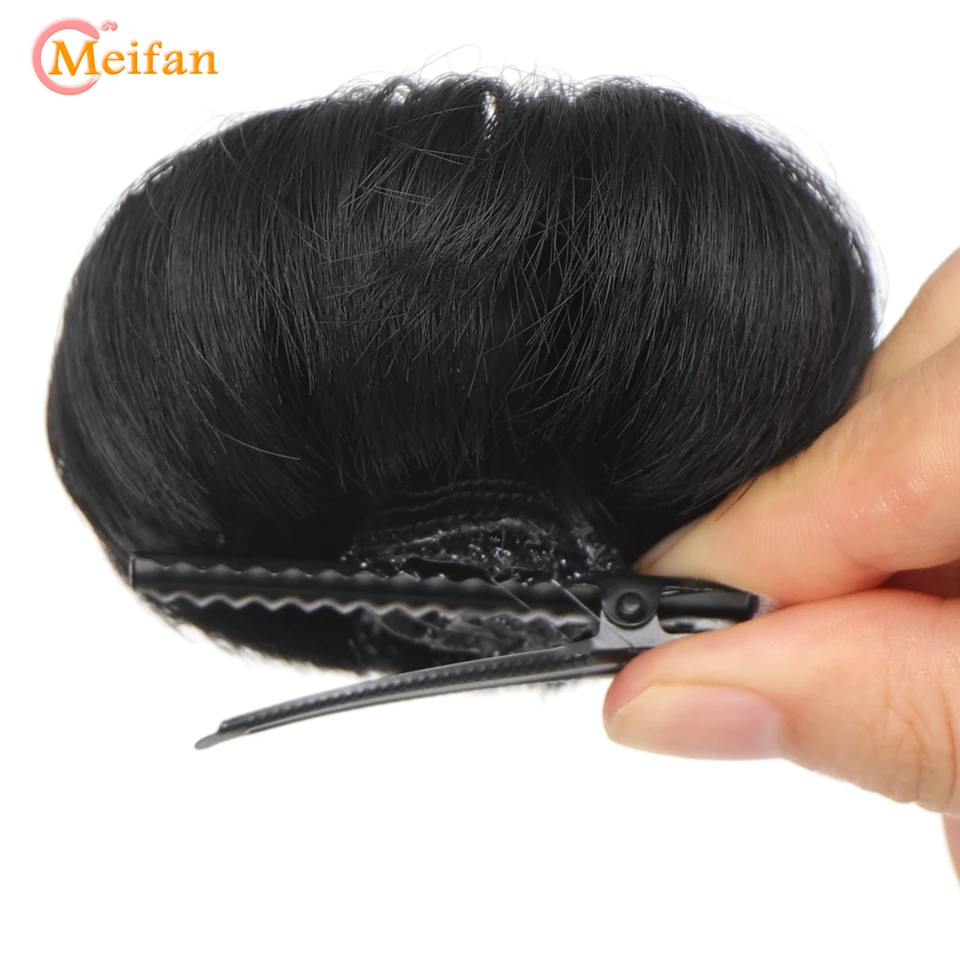 MEIFAN Girl Children\'s Fake Hair Bun Bangs Wig with Clip Hairband Bangs Chignons Daily Wear Cosplay Hairpieces Accessories