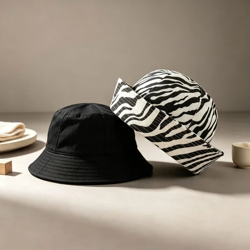 Korean Double-sided Striped Bucket Hat for Women Summer and Autumn Dome Versatile Flip-brim Sailor Hats Octagonal Beret Cap