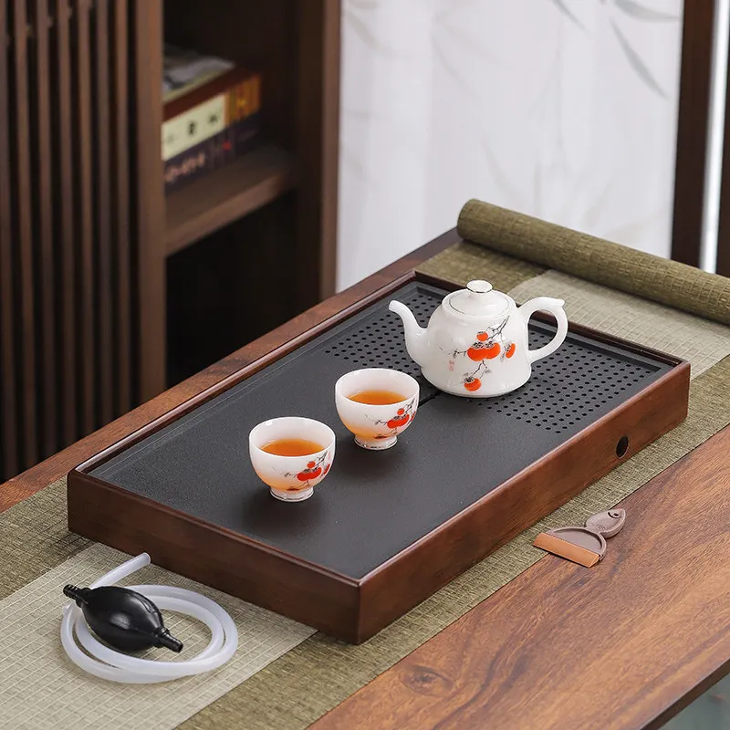 Modern Solid Wood Tea Tray Luxury Drainage Rectangular Tea Tray Stone Plate Home Serving holz tablett rechteckig Tea Supplies