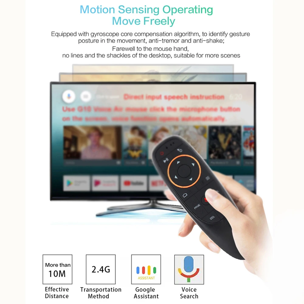RF-gyroscoop G10 Smart Voice-afstandsbediening voor Android TV Box PC Wireless Air Mouse IR Learning