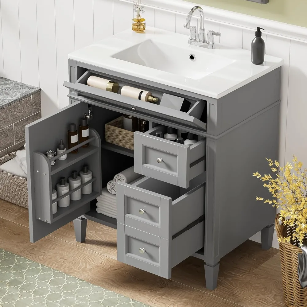 

Modern 30" Bathroom Vanity with Sink, Bathroom Storage Cabinet with 2 Drawers, Freestanding Bathroom Vanities