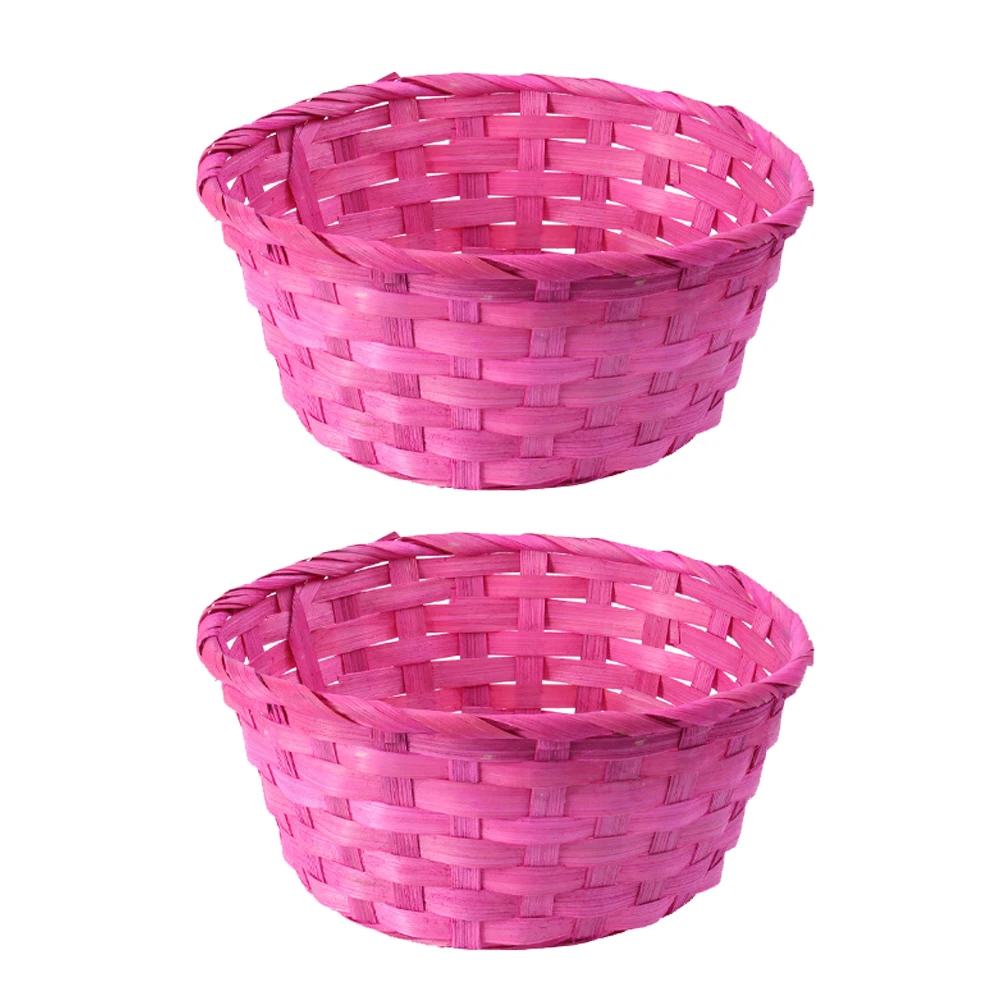 

2Pcs Bamboo Basket Round Handwoven Storage Baskets Small Size Easter Egg Kitchen Organizers Woven Canastas Household
