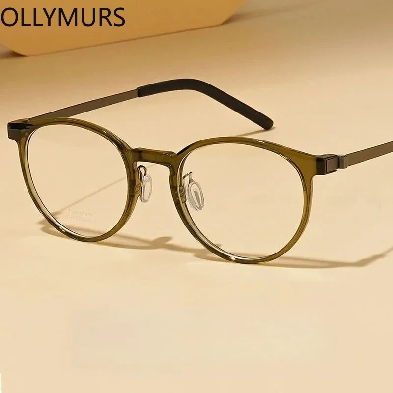 

OLLYMURS безвинтовые дизайнерские очки унисекс с круглой оправой TR90 титановые оптические очки в оправе для близорукости очки по рецепту
