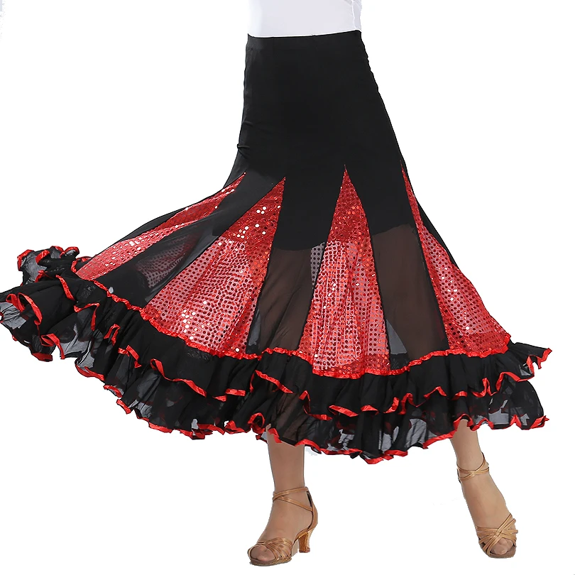 customized women's adult modern dance costume big swing skirt ballroom dance half skirt waltz performance dance long skirt