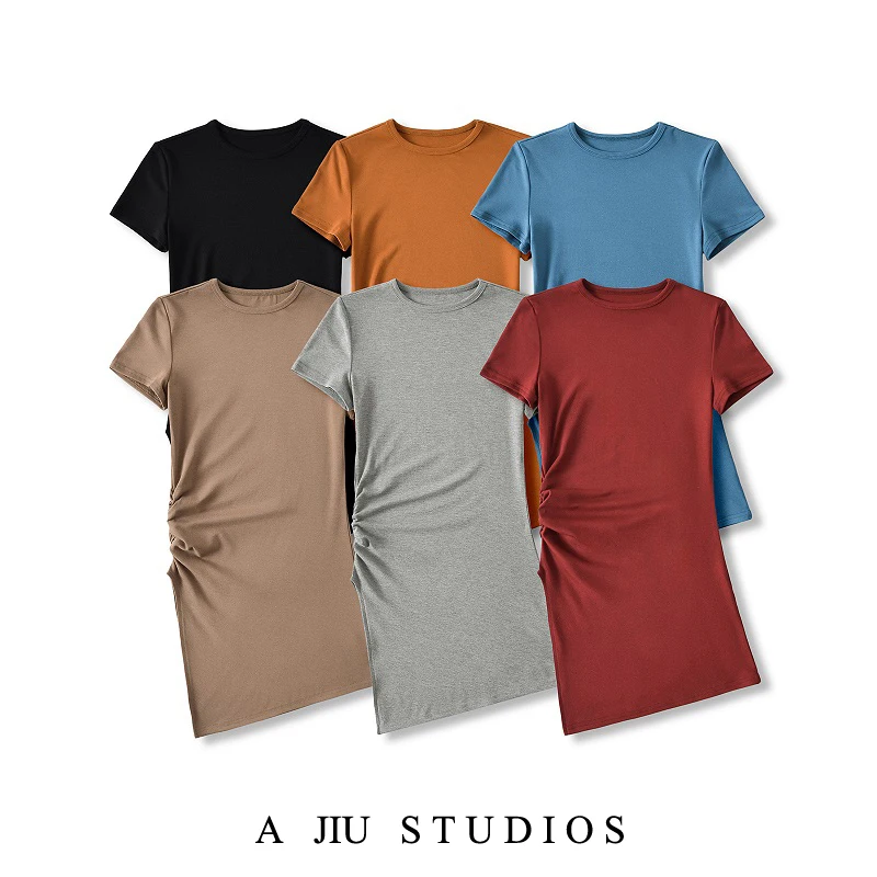 Wyszczuplający top damski na lato, nowy, seksowny, z rozcięciem z boku, marszczony w talii.