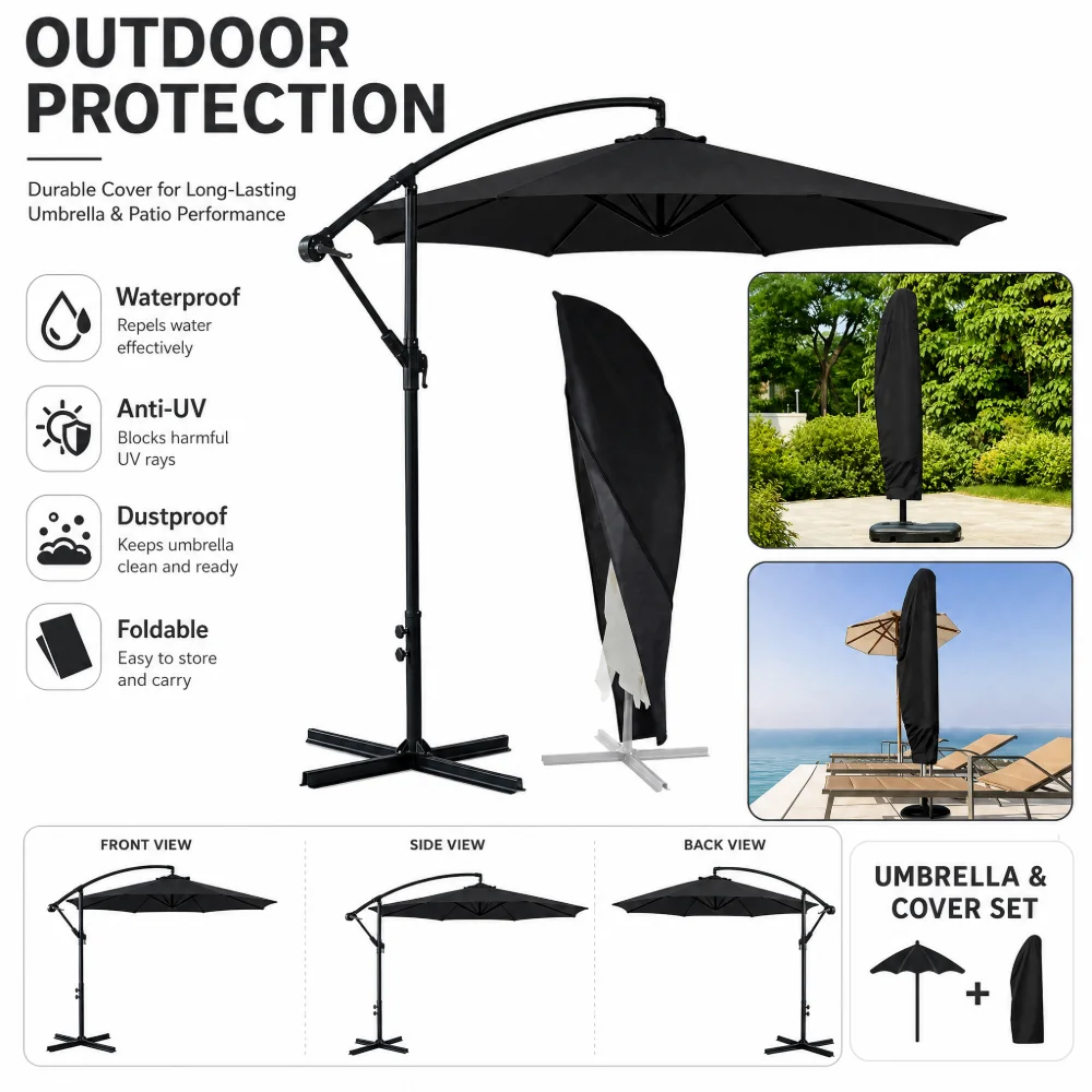 Anti Aging Oxford Cloth Umbrella Cover Waterproof UV Resistant Outdoor Rain Cover for Garden Patio Courtyard Cantilever Umbrella