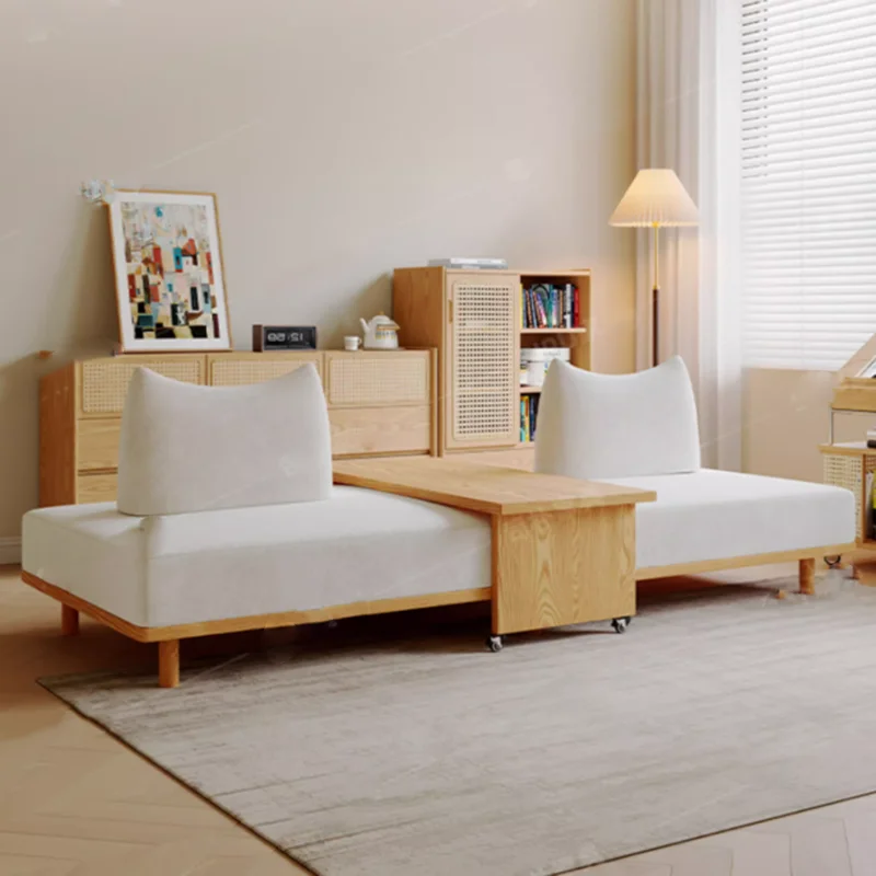 

Japanese-style log cream tatami solid wood sofa B & B living room removable and washable tofu cloth sofa